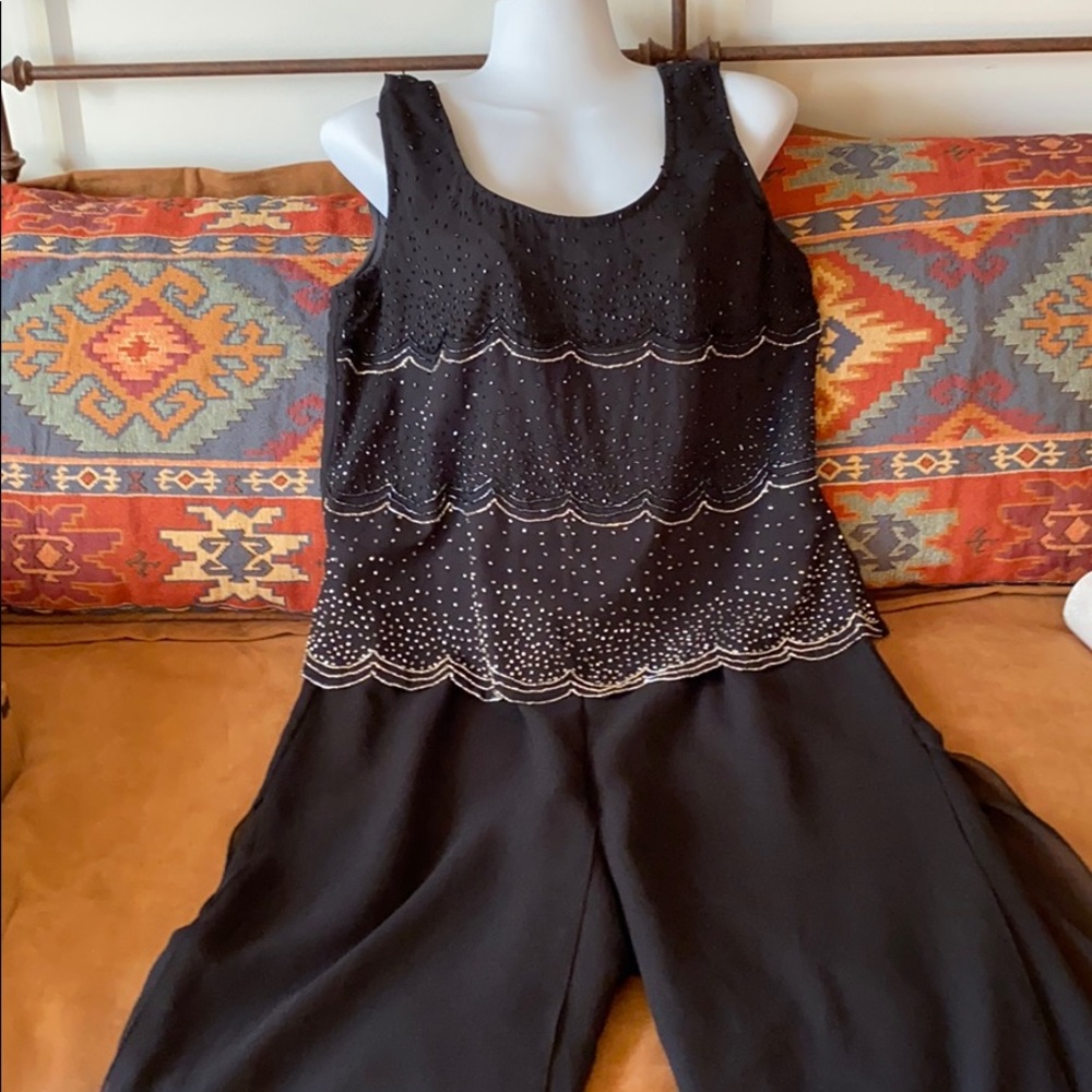 Evening pants with beaded top.